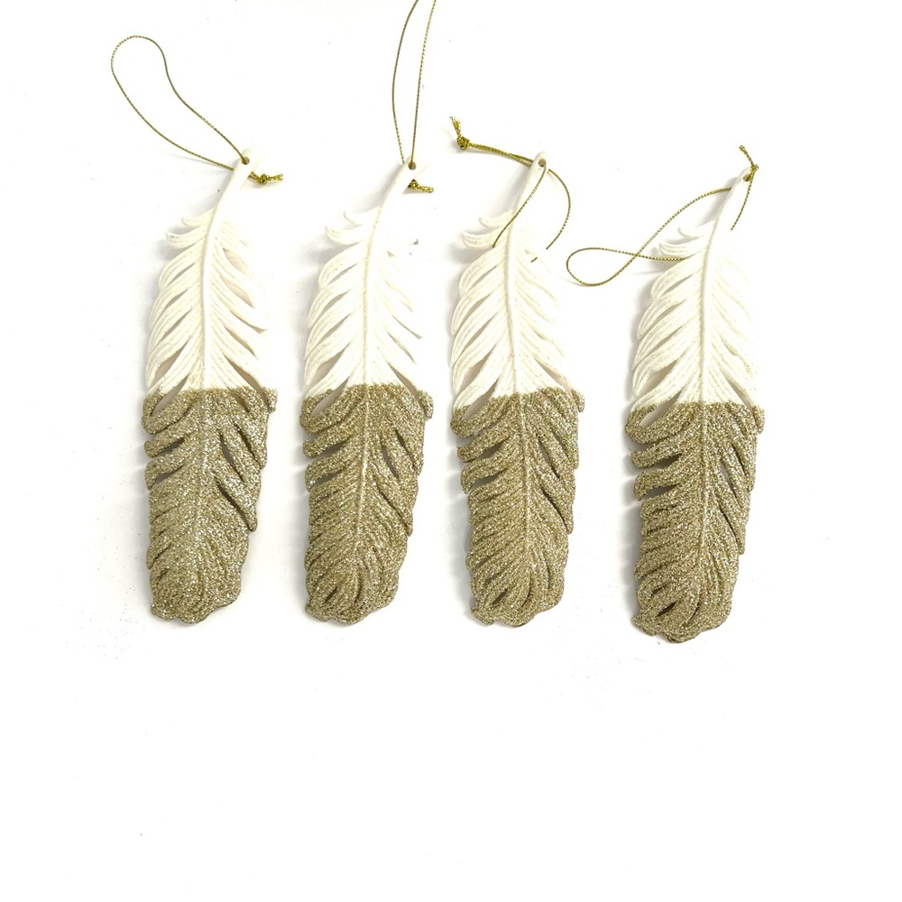 Gold Dipped Feather Decor Set of 4 | Boho Glam